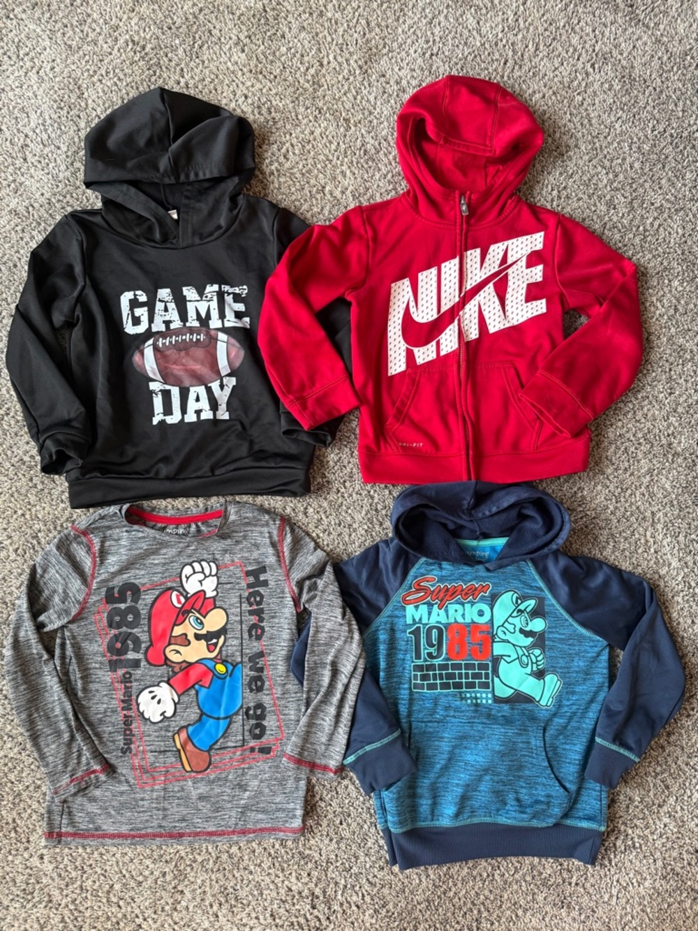Lot of Boy Sz 7 Winter Sweatshirts Nike Super Mario Shein Long Sleeve Shirt S/M